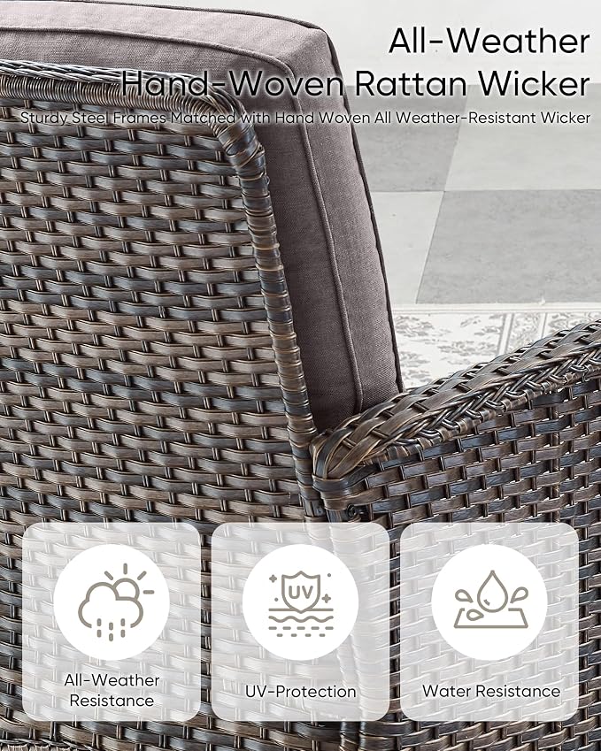 HUMMUH 7-Piece Outdoor Patio Furniture PE Wicker Patio Conversation Set,High Back Patio Couch with Ottomans Outdoor Rocking Chairs with Tables for Backyard,Porch,Deck