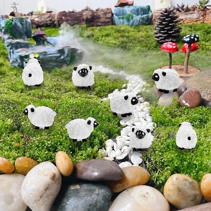Bbiamsleep 20 Pcs Mini Sheep Figurines Miniature Plastic Sheep Figurines | Tiny Sheep Figurines Small Sheep Figurines Little Sheep for Fairy Garden Micro Landscape Decor Cake Topper