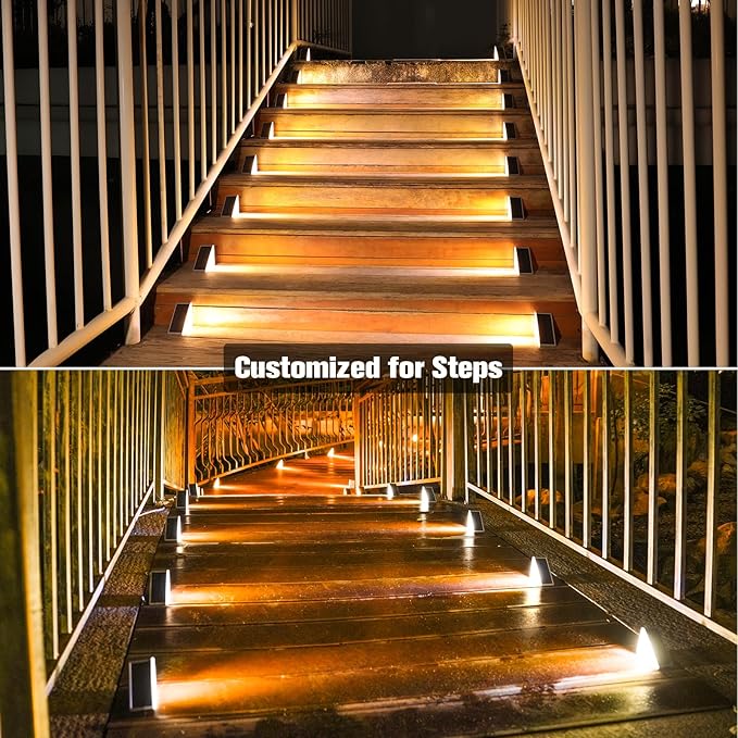 VOLISUN Solar Step Lights for Outside, Solar Stair Lights Outdoor Waterproof IP67,28 LED,240 LM,1200 mAH Outdoor Step Light,Outdoor Decor for Garden Stair, Deck, Front Step, Porch,and Patio（4 Pack）