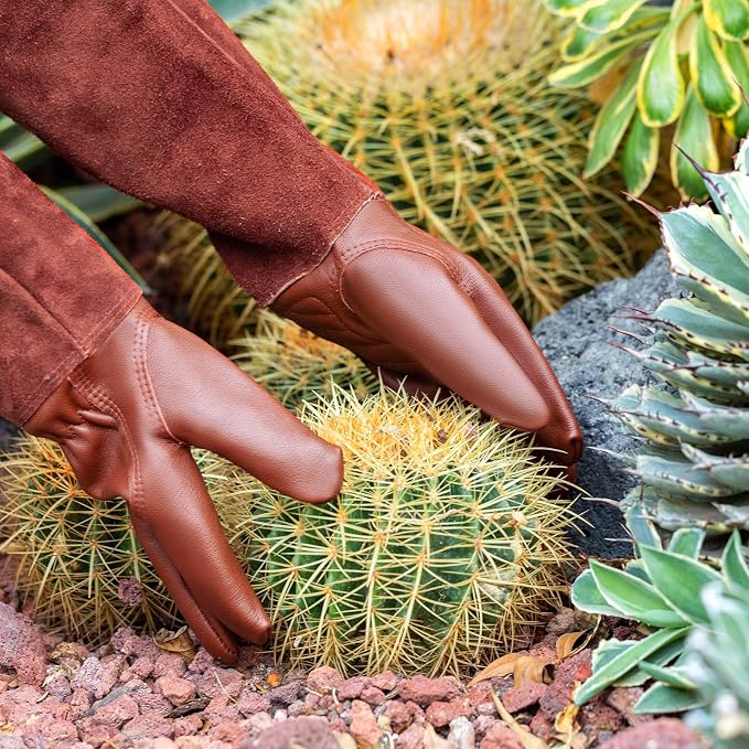 Acdyion Thorn Proof Gardening Gloves for Men & Women,chocolate brown,XL | Long Puncture-resistant Cowhide Leather Gauntlets for Rose Pruning, Cacti, and Yard Work