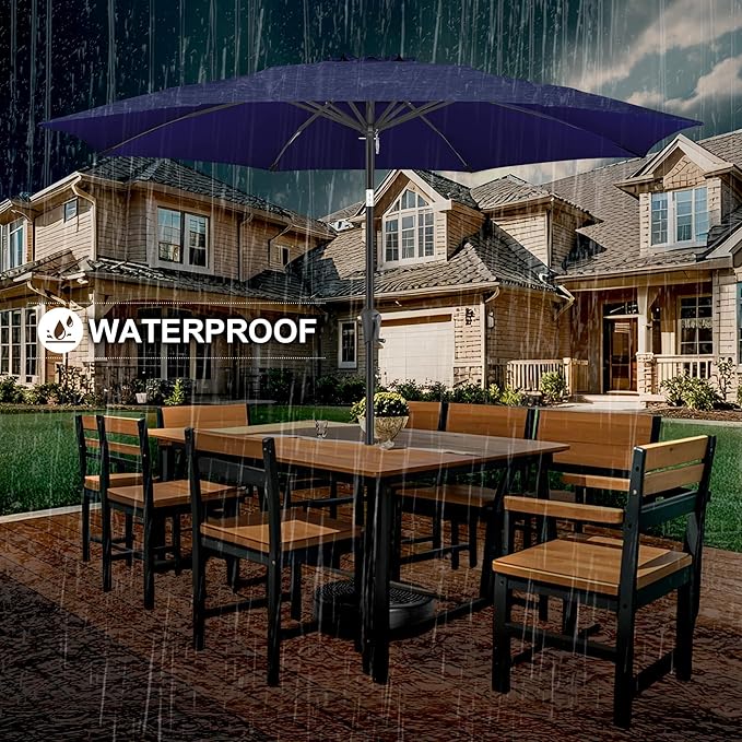 FLAME&SHADE 11 ft Patio Umbrella - Table Umbrella Outdoor with Push Button Tilt and Crank, UV Protection, 8 Sturdy Ribs, Market Umbrella for Garden, Deck, Backyard, Lawn, Pool and Beach(Navyblue)