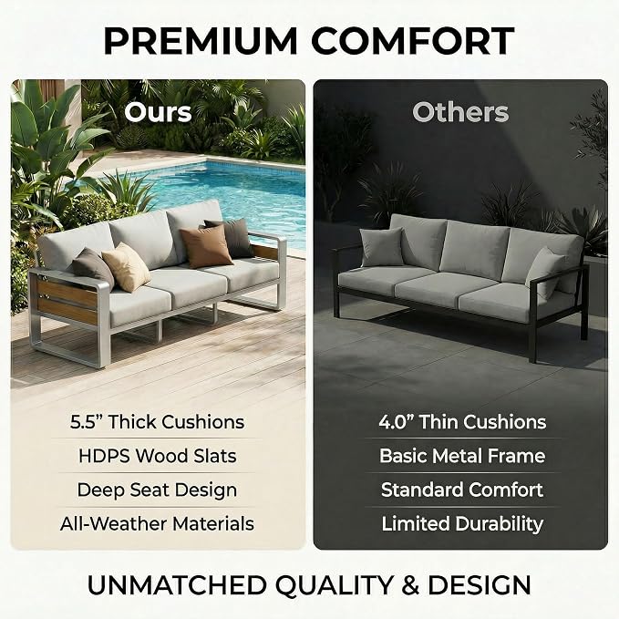 ZANDOR Aluminum Outdoor Patio Furniture-1 Pcs 3-Seat,Sliver | Rustproof,High weight capacity,Water-repellent,Washable Cover,All-Weather Resistant,Easy clean,for Poolside Backyard Deck