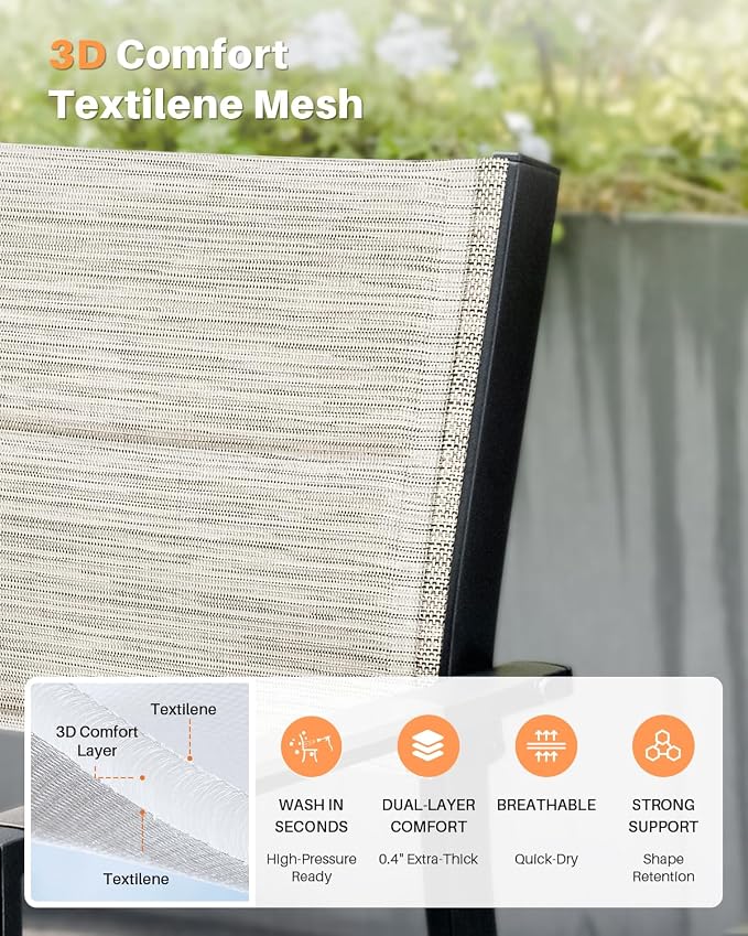 9 Pieces Expandable Outdoor Dining Set, 8 Stackable Double-Layer Textilene Chairs and 63''-83'' Expandable Patio Dining Table, Never-Rust Aluminum Patio Dining Set for Garden, Deck, Limed Oak