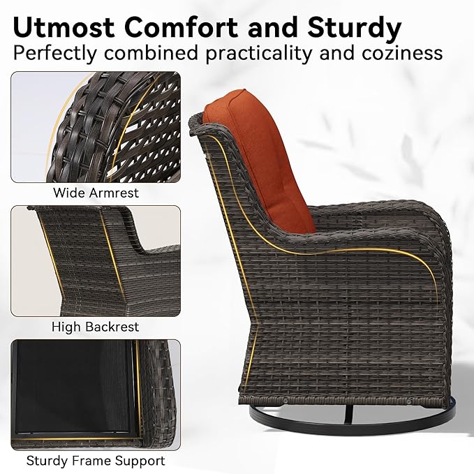 9 Piece Outdoor Wicker Patio Furniture Set, Outdoor Swivel Rocker Patio Chairs Set with Thickened Olefin Cushions, High Back and Deep Seating, Hand-Woven PE Rattan for Porch, Deck