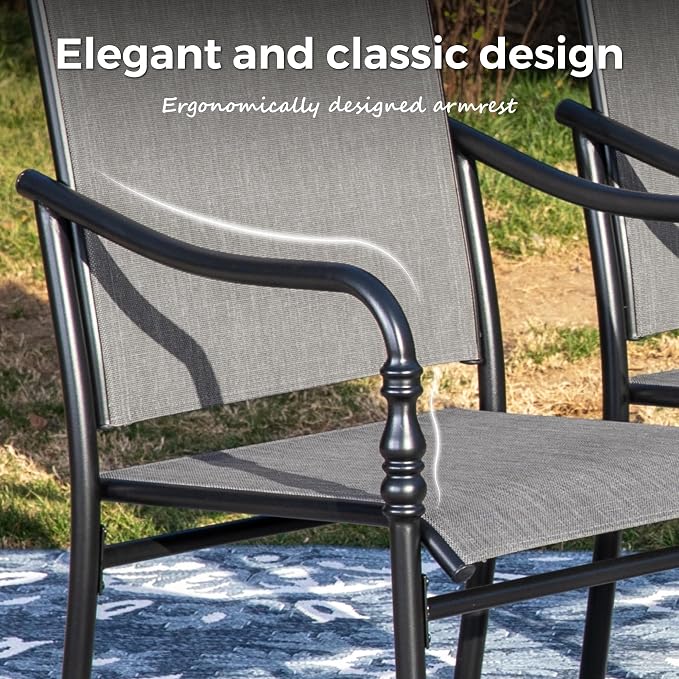 MIXPATIO 9pc Patio Dining Set for 8, Outdoor Metal Table & Grey Chairs | Textilene chairs +57.5" square table with umbrella hole. Waterproof, stain-resistant & wipe-clean. Ideal for backyard, porch