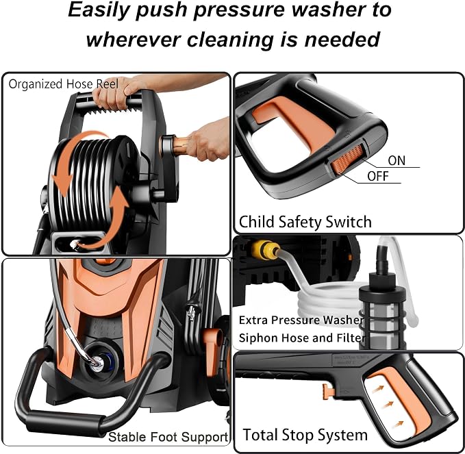 2026 Upgrade Pressure Power Washer 4700PSI with 4 Quick Connect Nozzles,Inlet Hose & Filter, Foam Cannon for Cars/Fences/Driveways/Patios/Home,Red