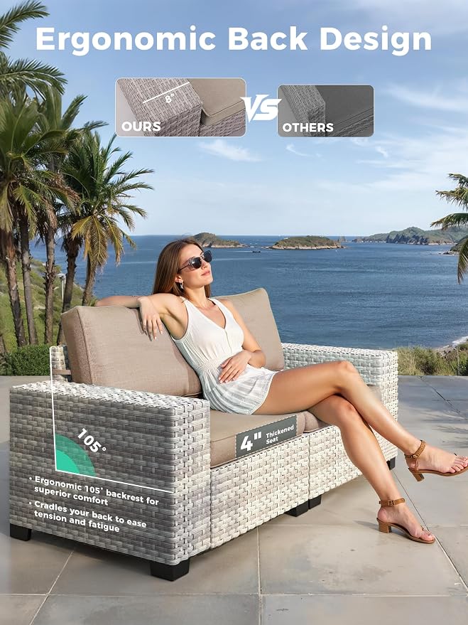 16 Piece Outdoor Wicker Sectional Sofa Set with Swivel Chairs & Fire Pit Table, 12-Seats with 4" Thickened Cushions & Coffee Table, All-Weather PE Rattan for Garden, Backyard, Porch, Beige