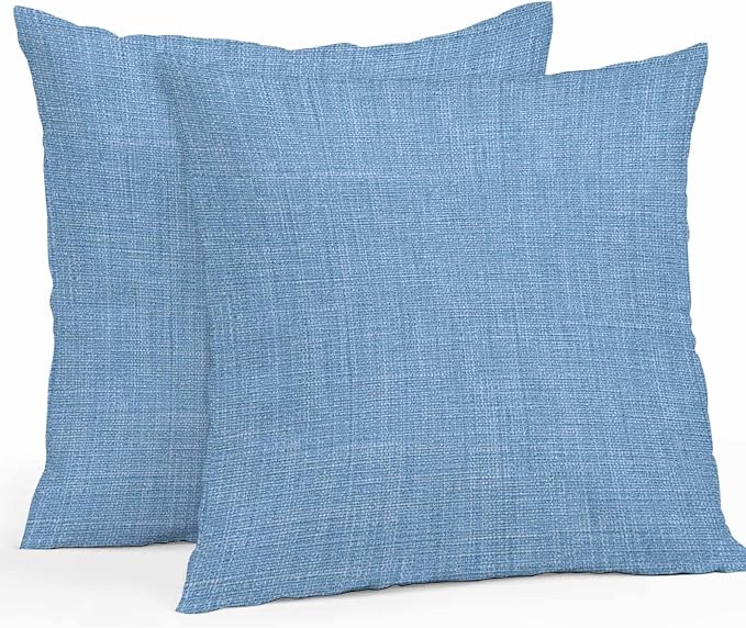 Pack of 2 Waterproof Outdoor Pillow Covers 16x16 Inch Decorative Pillow Covers Blue Burlap Texture Throw Pillowcases Farmhouse Vintage Blue Outdoor Cushion Cover for Couch, Patio, Tent