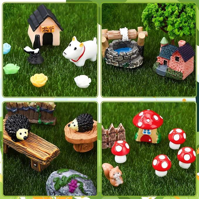 45 Pcs Fairy Garden Accessories Miniatures Garden Kit with Animals, Mushroom House & Trees Miniature Accessories for Terrarium, Dollhouse & Outdoor Decor