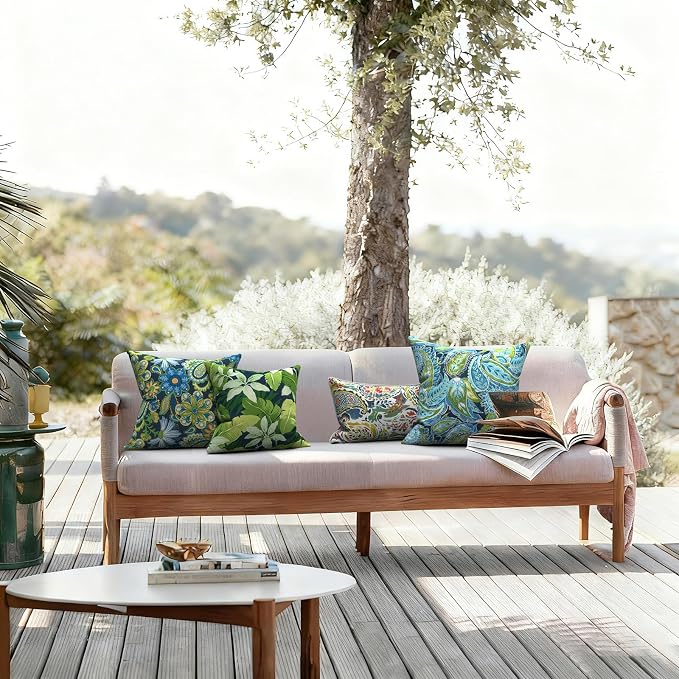 LVTXIII Outdoor Throw Pillows 16x16 Inch, Set of 2 Square Decorative Pillows with Inserts for Patio Furniture, Porch Chair, Garden Sofa, Jungle Leaves