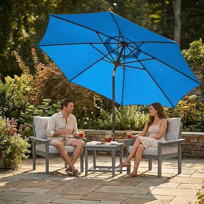 Kingdura 9FT Outdoor Patio Umbrella, Market Table Umbrella with Push Button Tilt and Crank, 8 Sturdy Fiberglass Ribs, UV Protection for Pool, Lawn, Deck, Backyard, Garden (Royal blue)