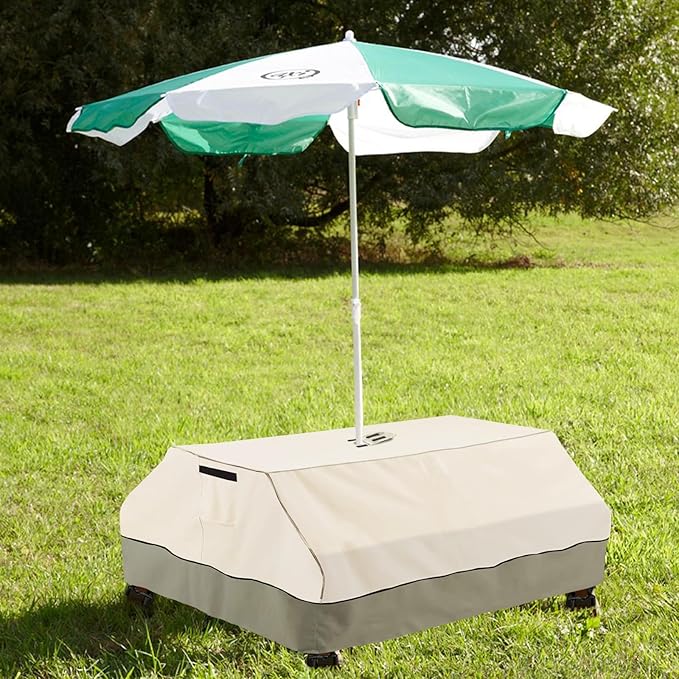 Bitubi Kids Picnic Table Cover with Umbrella Hole for Kids 3-in-1 Sand & Water Table, Waterproof Wood Outdoor Convertible Picnic Table Cover,Beige
