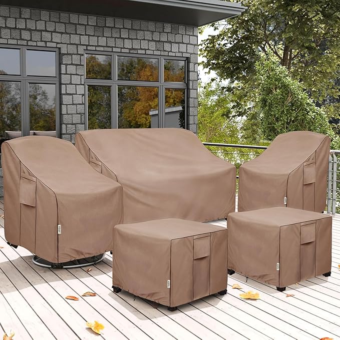 Patio Ottoman Cover Waterproof Square Outdoor Small Side Table Covers,25" W x 25" D x 18" H,Outdoor Rectangular Waterproof Table Cover(Brown)