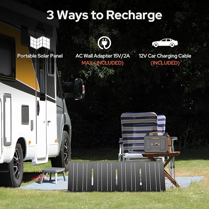 Portable Power Station 100W with 60W Foldable Solar Panel, 110V 65W Power Pack with AC Outlet,Solar Power Bank Generator for Outdoor Smart Device Camping RV Travel Emergency with Solar Charger