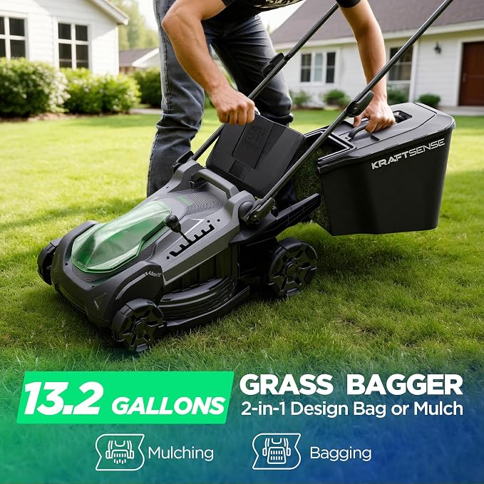 18" 40V Cordless Lawn Mower for Small to Medium Yards, Capable of Gas-Like Cuts with Brushless Motor, Used for Mulching/Bagging, 6 Heights for Seasonal Grass, Dual 5.0Ah Batteries Included