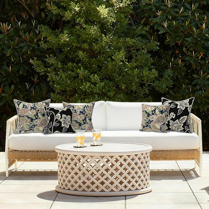 LVTXIII Outdoor Throw Pillow Covers Set of 2, Patio Waterproof Pillow Cases Fade Resistant Accent Pillow Covers for Home and Garden Furniture Decoration, 18"x18", Paisley Sapphire Blue