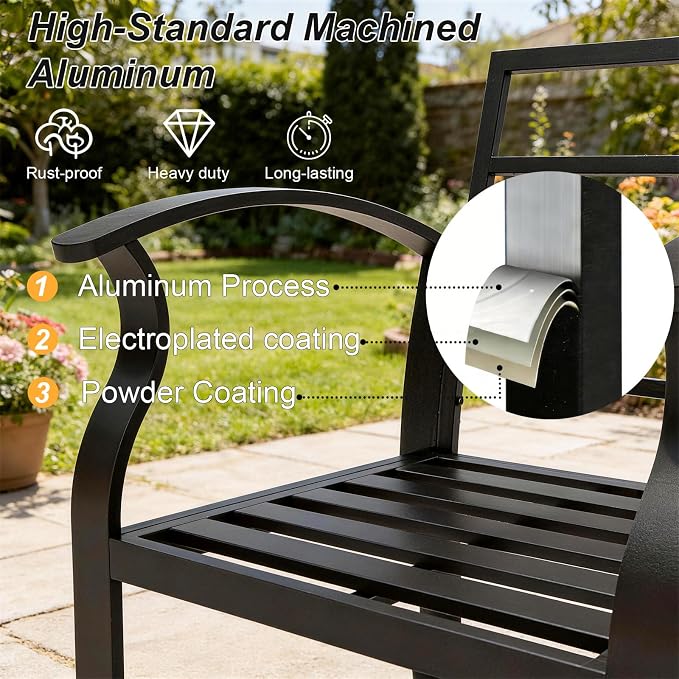 Gotland Aluminum Patio Furniture Set with Fire Pit Table, Metal Patio Furniture with 2 Swivel Rocking Chairs Waterproof 5.1'' Seat Cushions, Oversized Outdoor Sectional for Garden Balcony Porch Navy