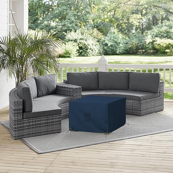 Covers & All Outdoor Ottoman Cover, 12 Oz PVC Polyester, Waterproof Ottoman Slipcover Resists Tear and UV, Square Patio Furniture Covers for Indoor/Outdoor Use (34" L x 34" W x 18" H, Blue)