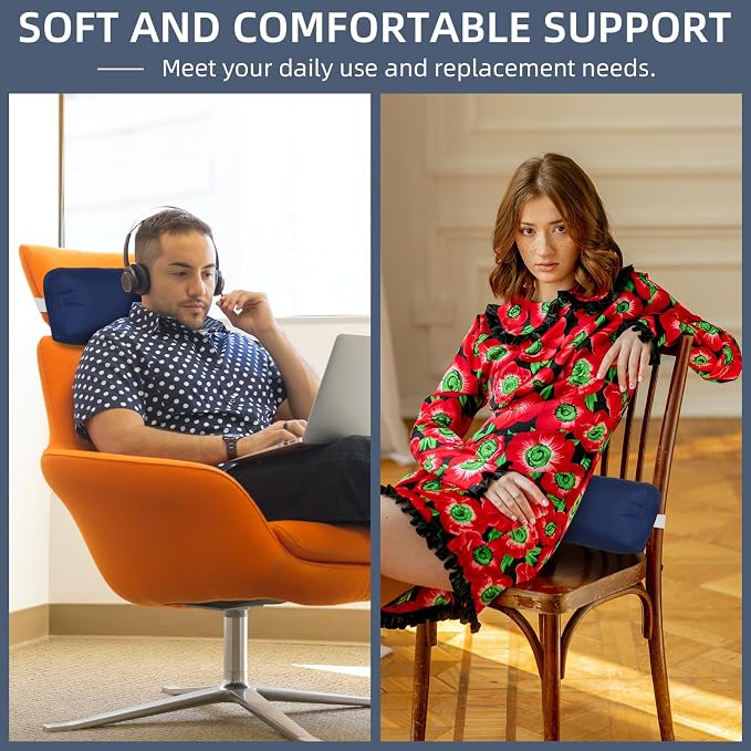 Headrest Pillow for Patio Chaise Lounge Chair, Outdoor Chaise Pillows with Adjustable Elastic Stripe Head Resting Pillows for Recliner Office Chair, Dark Blue 2 Pack