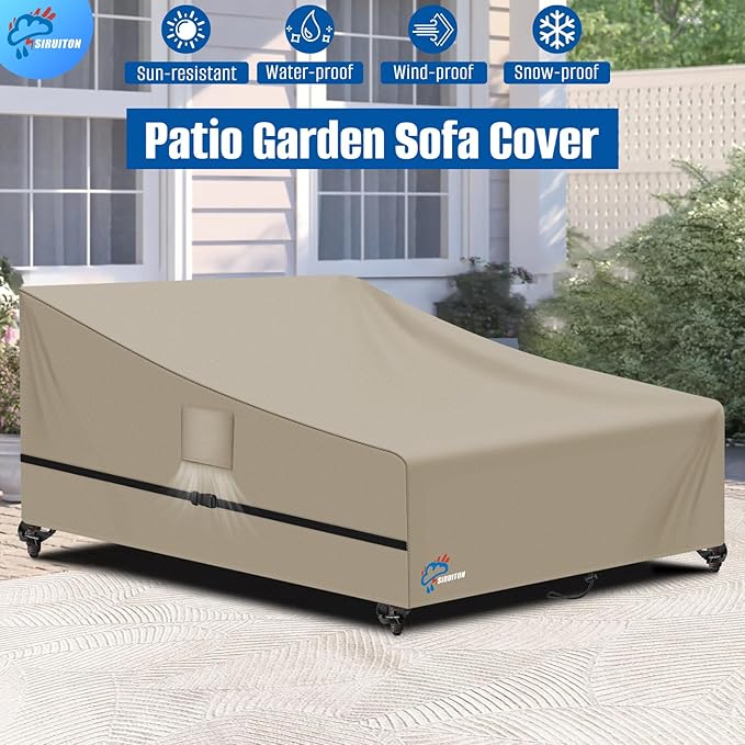 SIRUITON Garden Patio Rattan Daybed Cover Patio Bed Cover 61" W x 48" D x 37" H,Heavy Duty 420D Oxford Waterproof Outdoor Double Sofa/Patio Bed Lounger Covers