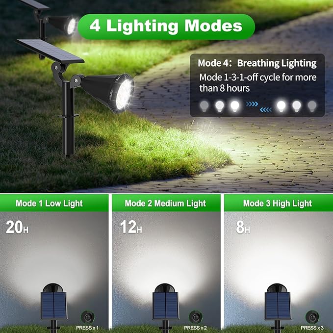 Tadyreal Solar Lights Outdoor Waterproof 180° Adjustable Landscape Spot Lights for Yard 4 Lighting Modes Solar Powered Spotlights for Pathway Garden Outside Wall Pool Porch (6 Pack, Cool White)