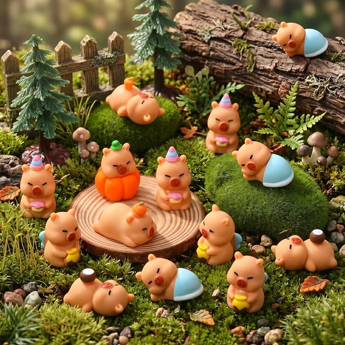 32 Pcs Mini Capybara Figures 8 Styles Resin Capybaras Mini Figures | Resin Animals Capybara Figurine Miniature Figurines for Garden Tabletop Dollhouse Moss Landscape Party Cake Decor DIY