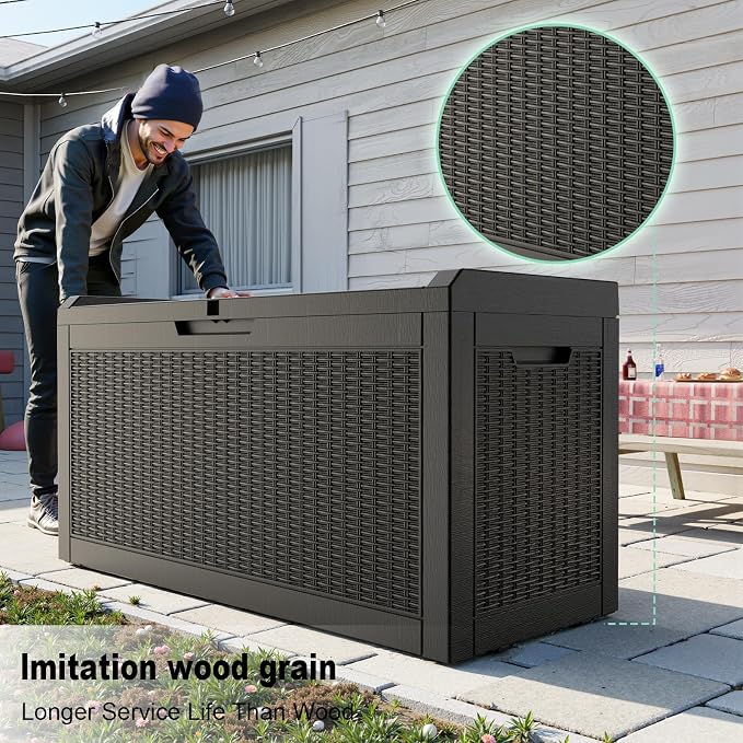 70 Gallon Outdoor Storage Box,Deck Box for Outdoor and Indoor Use,Waterproof Storage Box for Picnic Supplies,Gardening Tools,Lockable and Easy to Install(Black)