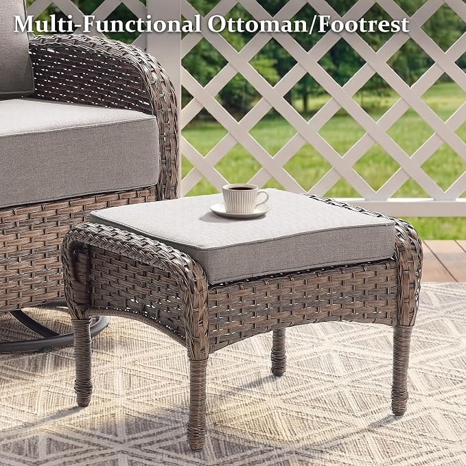 Outdoor Swivel Rocking Chair Patio Set (10pcs) High-Back - Thick Cushion Swivel Rocking Chair Patio Chairs Set, All-Weather Wicker Patio Furniture Set, Suitable for Balcony Patios, Brown/Gery