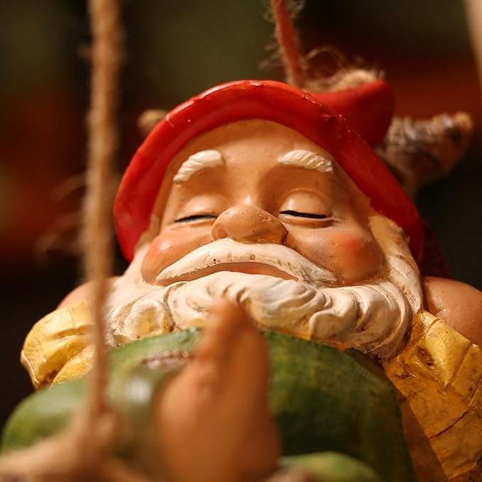 TERESA'S COLLECTIONS Green Garden Gnomes Statues for Garden Decor, Resin Hanging Decorations for Outdoor, Tree Ornaments Figurines for Outside Stump Lawn Patio, Gifts for Mom Women and Man, 8"