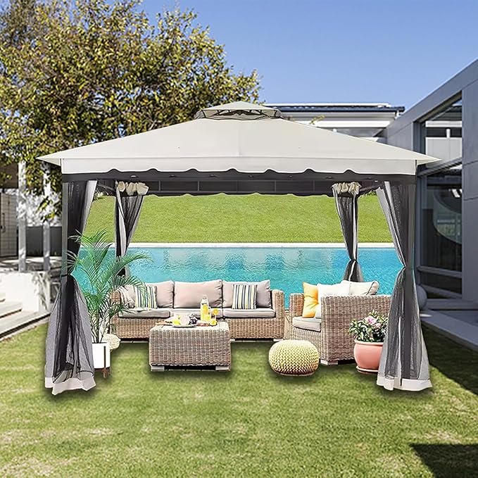 10' x 12' Gazebo Universal Replacement Mosquito Netting,Grey Outdoor Canopy Net Screen 4-Panel Sidewall Curtain, with Zippers,Mosquito Netting（Only）