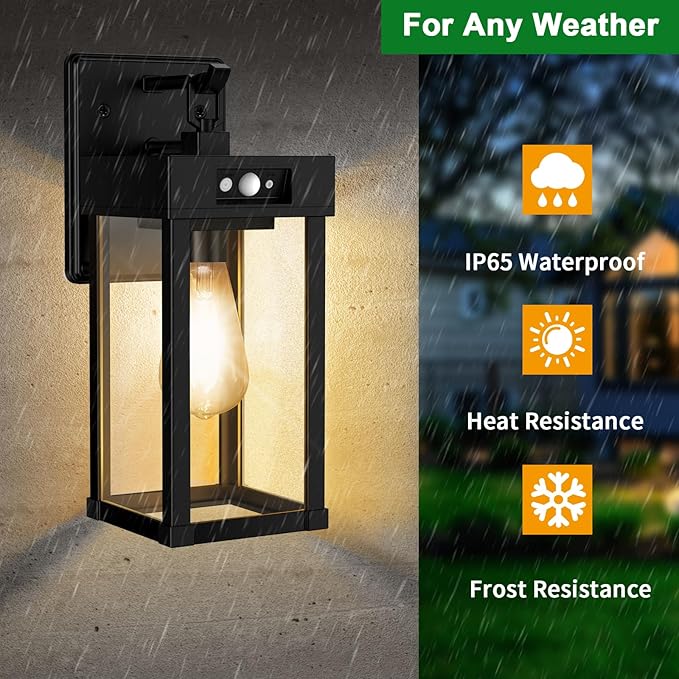 Auzev Outdoor Solar Wall Sconce Dusk to Dawn, Exterior Wall Light Fixture | Waterproof, Large Size, Motion Sensor, 3 Lighting Modes, Solar Wall Sconce Light for Outside,Garage(Black-2P)