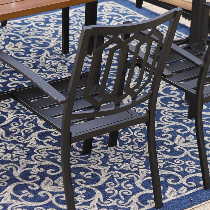 SUNSHINE VALLEY Patio Dining Set,Wood-Like Metal Table w/Umbrella Hole | 60x36 Table&6 Pcs Rust-Proof Stackable Chairs, Outdoor Table and Chairs Set for Backyard Garden Deck