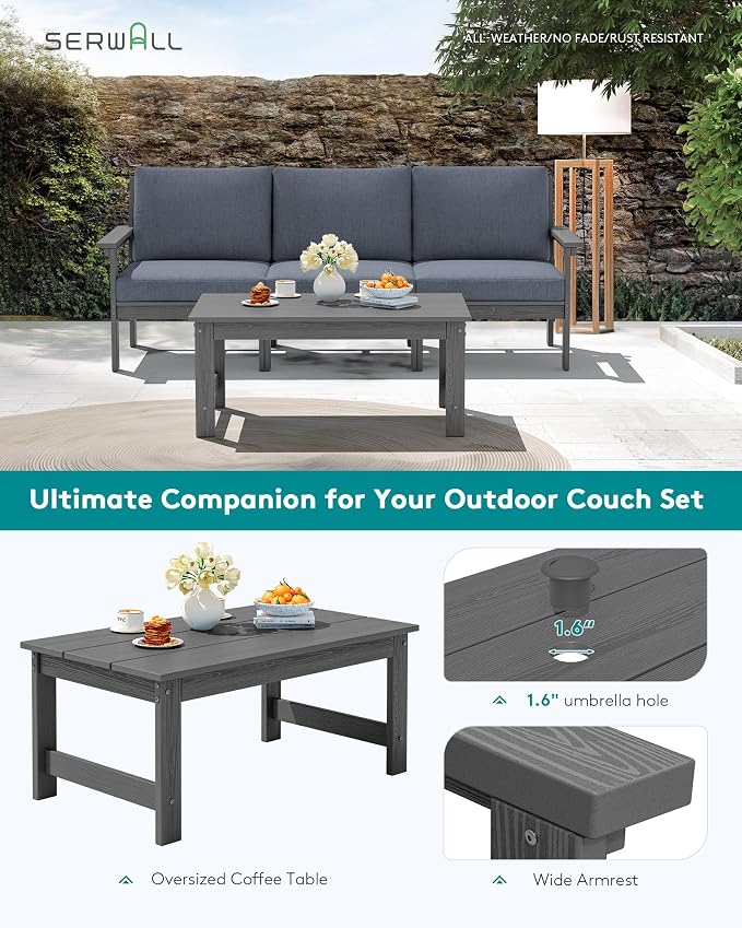 SERWALL HDPE Outdoor Sectional with Ottoman & Coffee Table