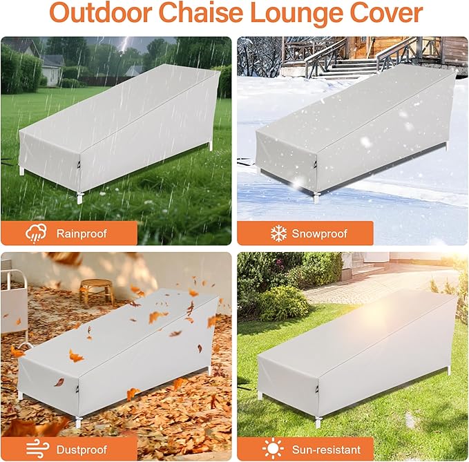 Patio Chaise Lounge Cover, Waterproof Lounge Chair Covers, Heavy Duty Patio Furniture Covers for Outside, Pool， Lounge Chair, Lawn Bench Furniture 76Lx28Wx30H inch