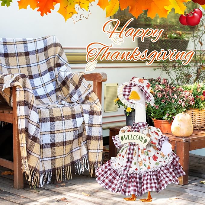 FuWeave Fall Porch Goose Outfit Maple Goose Costume Fancy Porch Geese Clothes with Wide Hat for 23" 17" Outdoor Patio