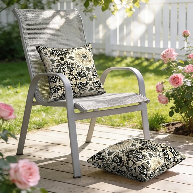 Outdoor Pillows with Insert 18x18 Inch, Waterproof Throw Pillow for Patio Furniture, Decorative Back Cushion for Garden Home Sofa Office Chair, Set of 2, Vintage Medallion