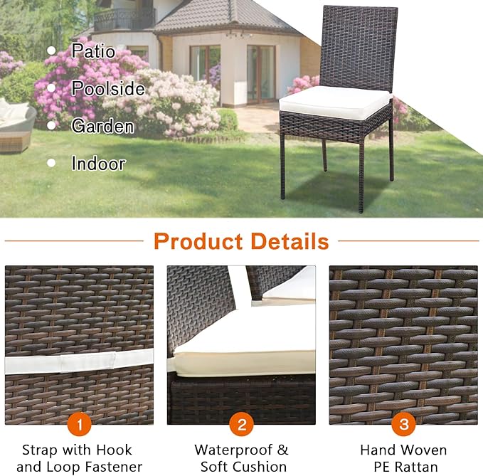 RELAX4LIFE 5-Piece Rattan Dining Set - Outdoor Wicker Table & Chair Set w/Tempered Glass Tabletop, Removable Cushions, Modern Dining Furniture Set for Backyard, Porch