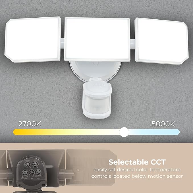 Guardian Flood and Security Wall Light with 3 Lights 3,400 Lumens 30 Watts and Programmable Motion and Photo Sensor in White