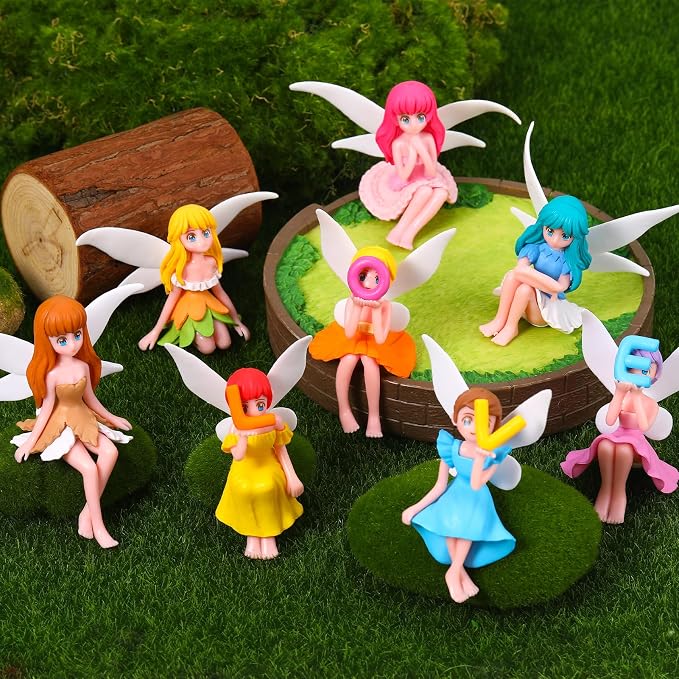 Miniature Fairy Figurines, 8 Pcs Hand-Painted Small Flower Fairies with Wings for Garden Decor, Cake Topper & Landscapes(Love)