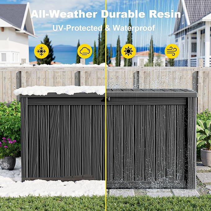 EasyUp 200 Gallon Deck Boxes Resin Large Storage Bins with Lids, Outside Storage Box & Deck Boxes Outdoor Waterproof for Outdoor Use