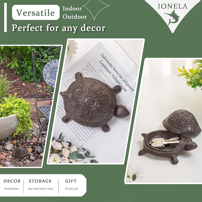 Ionela Turtle Key hiders Outside Garden Hide a Key, Brown | Decorative Hidden Key Holder for Outside, Discreet Hide a Key Rock Alternative, Outdoor Spare Key Storage Box for Garden.