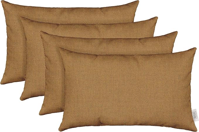RSH DECOR: Sunbrella Lumbar Throw Pillows Set of 4 | 20" x 12" | Water and Fade-Resistant Performance Fabric | Outdoor Pillow Covers with Down-Alternative Inserts | Made in USA (Sailcloth Sienna Tan)
