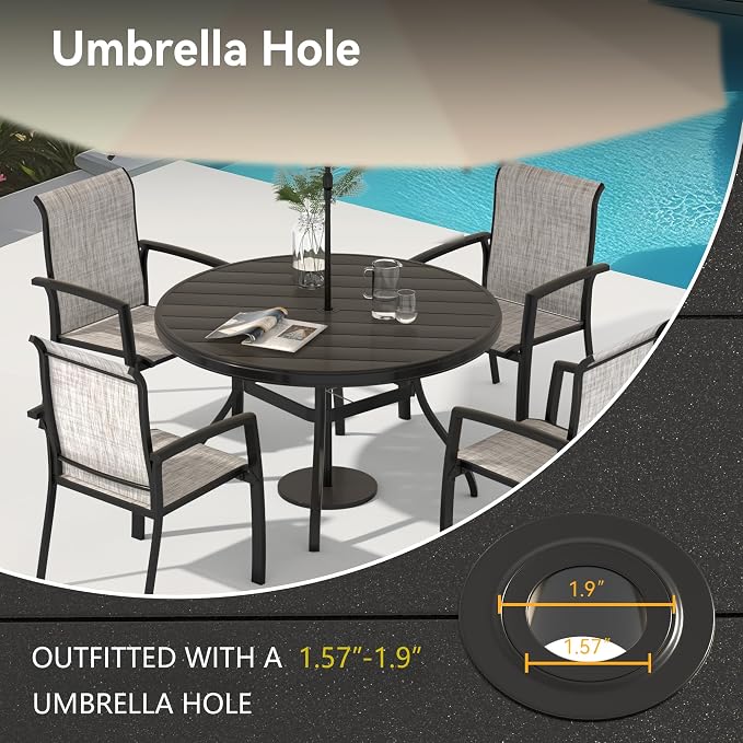LUMISOL 5-Piece Outdoor Patio Dining Set, 4 Stackable Metal Dining Chairs and 40.6" Round Metal Dining Table, Outdoor Table and Chairs for Lawn Garden Backyard, Black