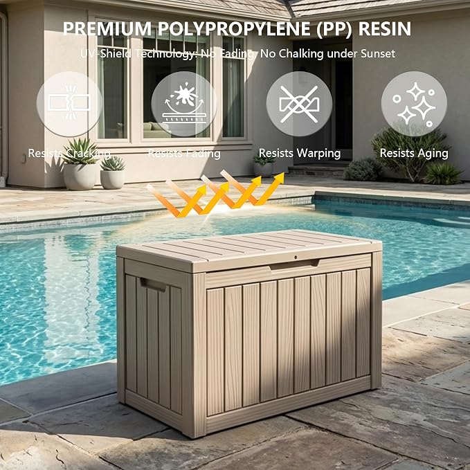 Outdoor Storage Box, 50 Gallon Waterproof Deck Box [Upgraded 3.0], Snap-Together Storage Bin for Chair Cushions, Porch Throw Pillows, Lockable Small Coffee Table Ottoman, Patio Garden, Grey