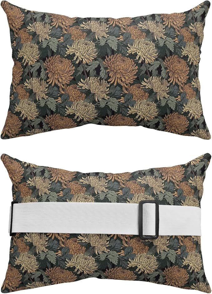 Outdoor Pillows Covers with Inserts Vintage Flower Dahlia Texture Waterproof Recliner Pillow with Adjustable Strap Throw Pillows for Patio Furniture Pool Lounge Chair, 12x20 inch, 2PCS