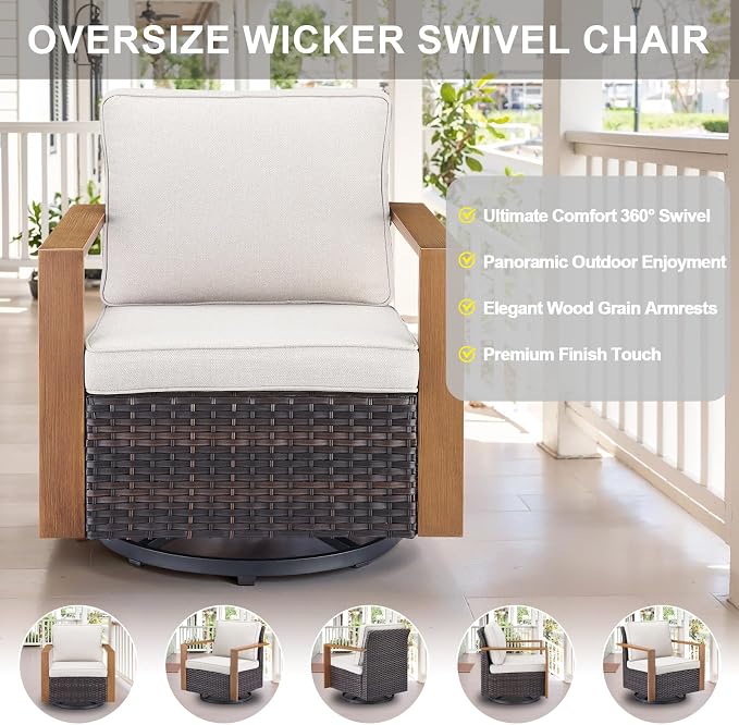 Belord Outdoor Swivel Rocker Chairs Set of 2 with Metal Wide Armrests, Patio Wicker Chairs, Glider Furniture for Porch, Deck, Sunroom, Backyard