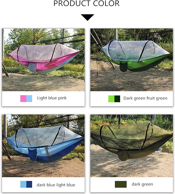 Camping Hammock with Net, Light and Durable Hammock for 2 People with Tree Strap and Carabiner Portable Pop Up Hammock for Outdoor Hiking