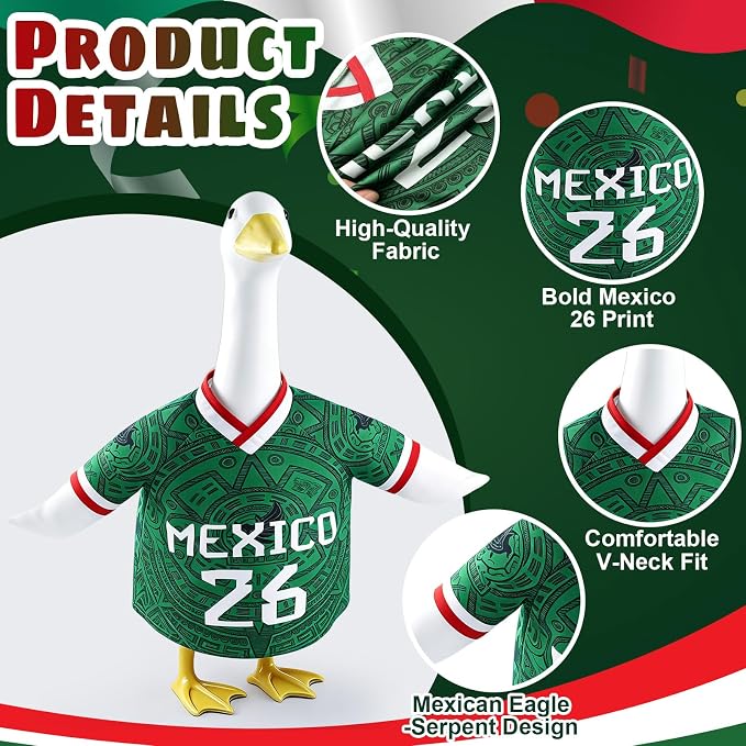Porch Goose Outfit for Soccer, 23" Porch Goose Statue Clothes, Mexican Flag Jersey, Patriotic National Team Costume, Outdoor Lawn Patio Decor, Cultural Fiesta Sports Game Day Outside Decoration