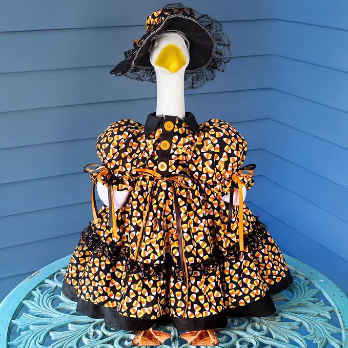 Suzile Halloween Corn Porch Goose Outfit Halloween Geese Costume for 23" High Cement or Plastic Goose Clothes for Yard Lawn Outdoor Garden Patio Fall Party Decoration Concrete Duck Statue Dress