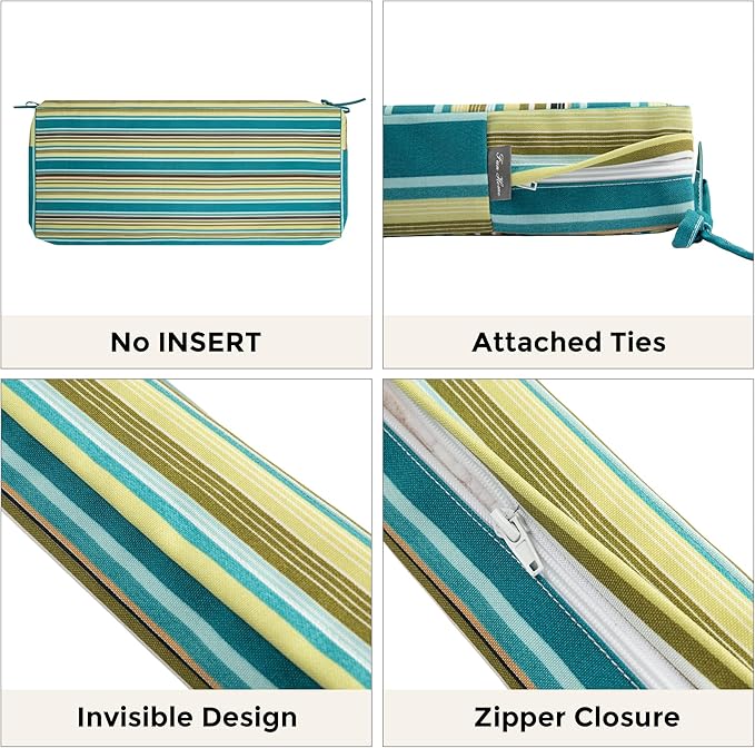 FUNHOME Outdoor Bench Cushion Cover 48 x18 x 3 inch,Water Resistant Cover with Zipper&Ties,Fade-Resistant Slipcover,Patio Porch Swing Cushion Cover Replacement Only,No Insert(Green Stripe)